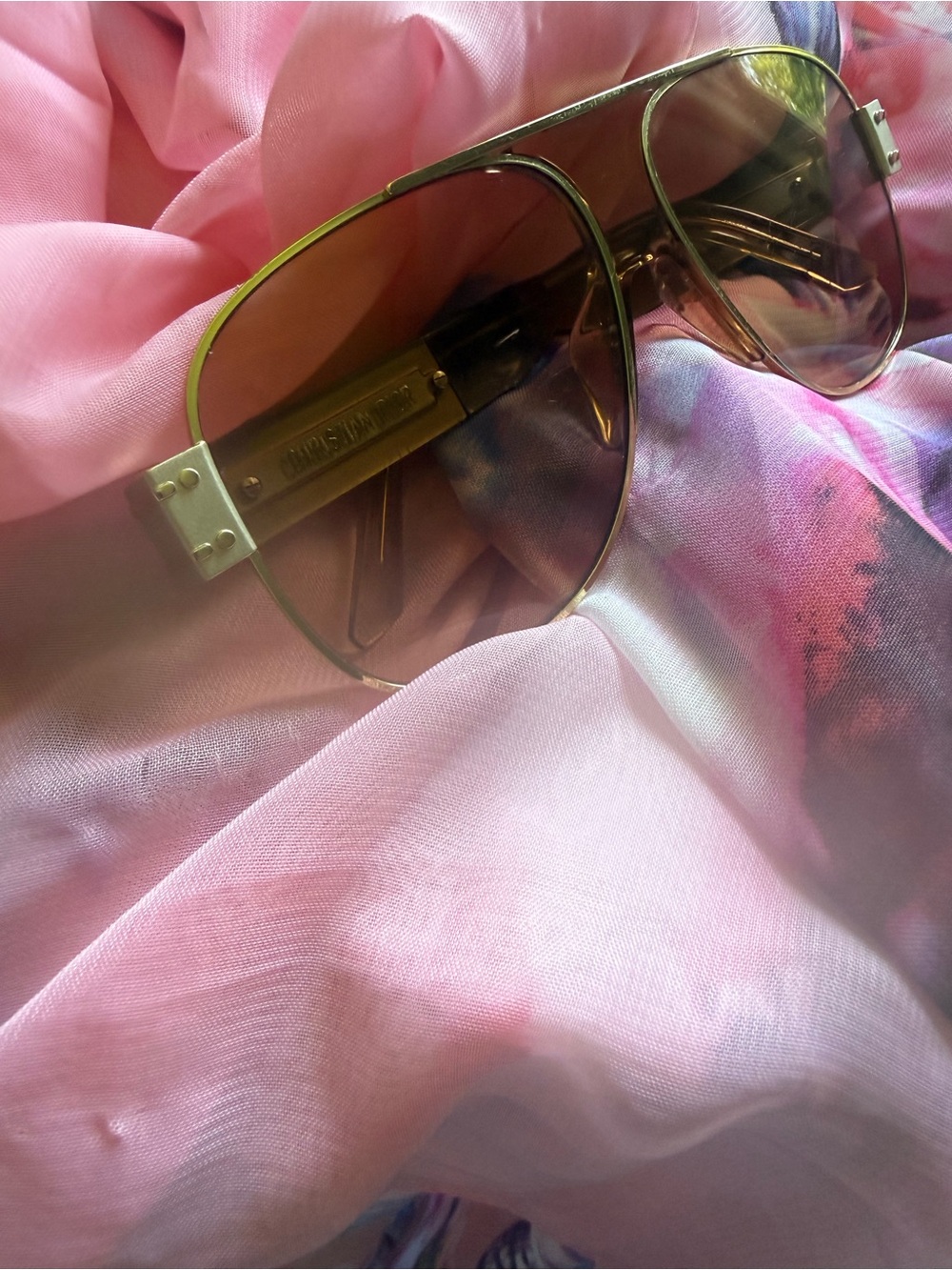 Dior Rose-Tinted Aviator Sunglasses with Branded Temples
